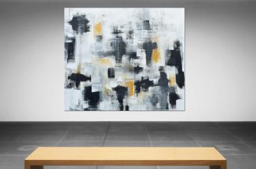 Buy large art pictures white black ocher - abstract 1361